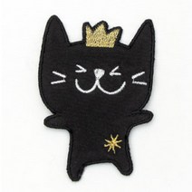 해피베어스 왕관 고양이 봉제식 와펜, 블랙, 3개