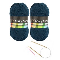밀키코튼 블랙라벨 2p + 고급줄바늘 5.0 mm + 플라스틱돗 바늘 랜덤 발송 요정모자 & 핸드워머 DIY 세트, 15번(피콕)