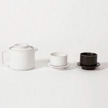 ERATO 옳음 찻잔 다기세트 화이트 + 블랙 6p 세트, 1세트, 주전자세트 + 다기잔 2p + 잔받침 2p