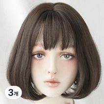 뿌이뿌이가발 여성 짧은 단발머리 통가발 징징이, 내추럴블랙, 3개