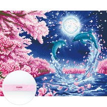 디클레어 DIY 패브릭형 보석십자수 패키지 세트 50 x 40 cm, F2015 하트 돌고래, 1세트