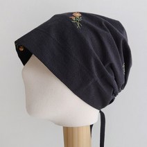 바비수 플라라 꽃자수 린넨 끈 엄마 비니