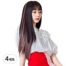 가발위드 와이드 컬러 포인트 피스 스트레이트 4p + 트윙클 붙임머리 세트, 브라운핑크(컬러피스), 랜덤발송(붙임머리), 4세트