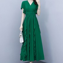 아뗄릭 여름 레이디 서양식 유니크 브이넥 사선 랩 라인 주름 롱 원피스 02349