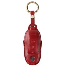 크로니클 벨라느 레더 가죽 포르쉐 키케이스 홀더 + 키링 세트, 알파인레드