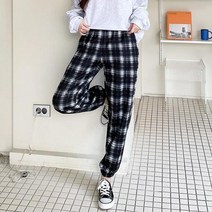 토마토팩토리 여성용 조거 밴딩 체크바지 기모ver