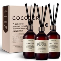 코코도르 프리미엄 디퓨저 500ml x 3p + 섬유스틱 21P 선물세트, 블랙체리 + 양재동꽃시장 + 북스토어인더우드, 3개