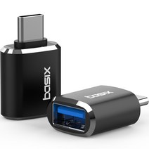 [c타입tv카드] 베이식스 C타입 to USB 3.0 변환 OTG 젠더 A30 2p, 메탈 블랙