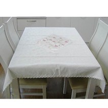 지비유 정사각 식탁보, 화이트 핑크자수