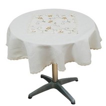 지비유 식탁보_원형 4인용, 아이보리 금자수
