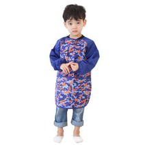 플리에 남아용 긴소매 앞치마, 파랑 + 밀리터리