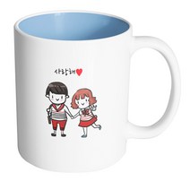 핸드팩토리 레드커플 두손잡고 사랑해 머그컵, 내부 파스텔 블루, 1개