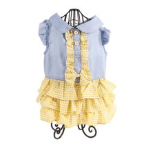 아울리빙 반려견 프릴 체크원피스, 옐로우