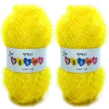 행복뜨기 반짝이 명품 수세미 뜨개실 2p 세트, 2 노랑