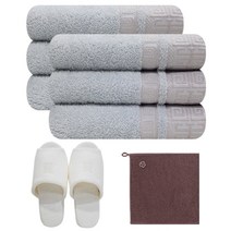 송월타월 격자 세면타월 6p + 격자 슬리퍼 아이보리 L + 테리베이커리 고리타올 랜덤 발송, 연회색, 1세트