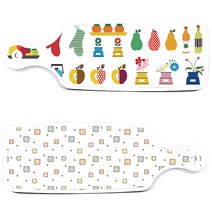 로엠디자인 클립아트과일 서빙 도마 보드 2p 세트, Happy사각패턴,클립아트과일, 1세트