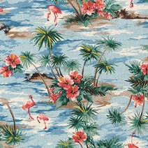 코카 코튼린넨 리조트 트로피컬플라워 패브릭원단, 블루