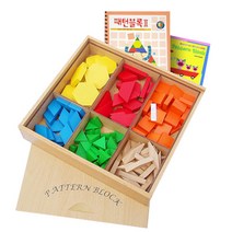 가베가족 원목 패턴블록 112p + 패턴블록 교재 2단계, 빨, 주, 노, 초, 파, 원목색