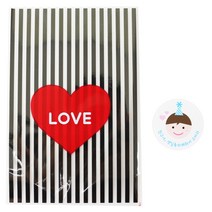 황씨네도시락 하트 쿠키포장 봉투 블랙 64p + 고깔 보이 스티커 64p, 1세트
