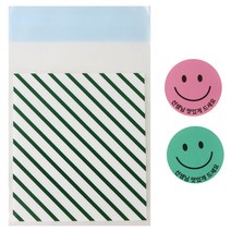 황씨네도시락 접착 스트라이프 봉투 그린 50p + 선생님 맛있게 드세요 스마일 원형 스티커 핑크 25p + 민트 25p, 1세트