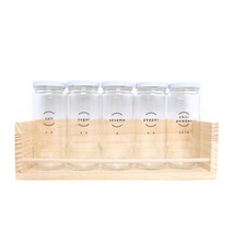 핸드팩토리 양념통 원형 라지 화이트캡 5p + 1단 양념통 우드선반 대 + 써클라인 라벨, 1세트, 양념통 5p + 우드선반 + 라벨