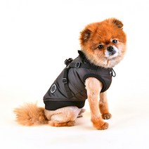 퍼피아 프로 강아지 가슴줄 일체형 겨울 패딩 점퍼 하네스, 블랙
