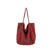 에이프릴16 체크무늬 빅 캔버스 숄더백