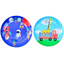 진저 유아 디자인 원형접시 대 2종 세트, 우주로켓, 트럭애니멀, 1세트