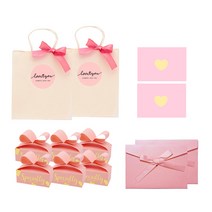 도나앤데코 핑크로엘 선물포장 상자 6p + 리본 2p + 스티커 2p + 쇼핑백 2p + 엽서 2p + 봉투 2p 세트, 핑크상자, 1세트