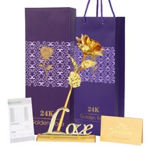 부부의날 성년의날 생일 금장미 꽃선물 세트   쇼핑백, 혼합색상