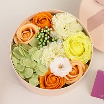 콩 조화 케이패키지 원형 선물상자 비누꽃 선물세트, 오렌지