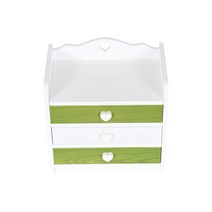 우드 하트 화장대 책상 정리 서랍 3단, 그린 + 화이트 + 그린