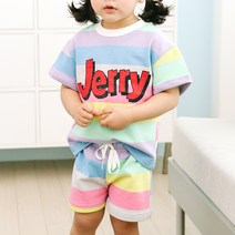 골든래빗 아동용 반팔 무지개 제리 상하의 세트