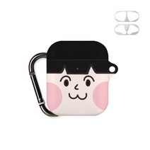 구스페리 큐티 디자인 에어팟 키링 케이스 + 철가루 방지 스티커, 남친페이스