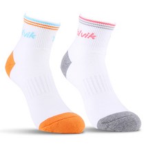 볼빅 여성 스포츠 골프 양말 2켤레, 화이트 + 오렌지, 화이트 + 핑크