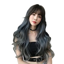 뿌이뿌이가발 여성 롱 웨이브 통가발 물결펌, 다크 블루, 1개
