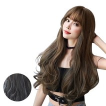 뿌이뿌이가발 여성 롱 웨이브 통가발 드라밍, 내추럴블랙, 1개