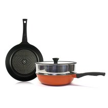 키친아트 본 스티머 4종 세트, 혼합색상, 프라이팬 28cm + 궁중팬 28cm + 스티머 28cm + 실리콘유리뚜껑 28cm
