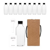 투명 페트병 250ml AN250 + 일반캡 검정 + 병라벨 심플영문밀크티S + 캡봉인라벨 + 박스, 10세트