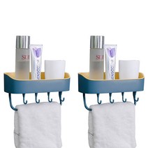 윈프라이스 접착식 다용도 걸이 선반, 코발트 + 옐로우, 2개