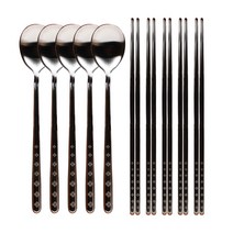 블룸엣홈 보드란 진공레이저 수저 5벌 세트 벌크, 1세트, 숟가락 5p + 젓가락 5p