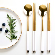 프렌치블랑 2인 수저세트 골드, 1세트, 화이트(숟가락 2p + 젓가락 2p), 화이트+골드