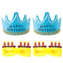 파티팡 LED 생일 왕관 블루 2p + 생일 촛불 안경 2p 세트, 옐로우, 1세트