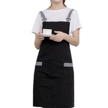 아리코 심플 투포켓 스트라이프 앞치마, 블랙, 1개