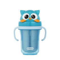 에디슨 프렌즈 흘림방지 이중 스텐 빨대컵 2 300ml, 부엉이 블루, 1개