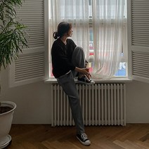 여성용 데일리 골지 와이드 밴딩팬츠