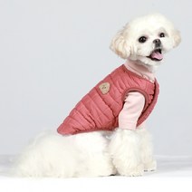 파스텔독 강아지 투버튼 깔깔이 조끼 패딩, 레드