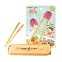 마더스콘 젓가락 1단 S 13.5cm + 연습용 젓가락 2단계 M 15.5cm + 쁘띠 스푼 케이스, 젓가락(이쁜이 핫핑크), 케이스(옐로우)