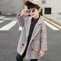 아동용 투버튼 체크 코트