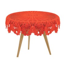 마켓감성 크로쉐 니팅 뜨개질 라운드 식탁보, 주홍, 75~80cm